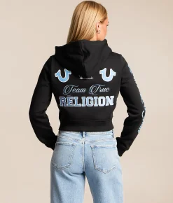 Tops | True Religion Cropped Hoodie Jet Black