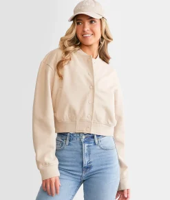 Ashley Cropped Knit Bomber Jacket Taupe Online