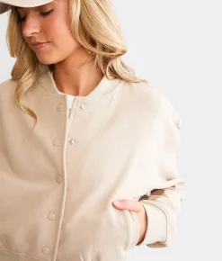 Ashley Cropped Knit Bomber Jacket Taupe Online