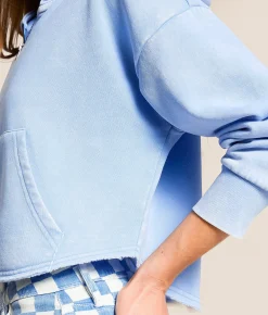 Gilded Intent Cropped Knit Hoodie Vista Blue Online