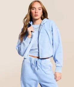 Gilded Intent Cropped Knit Hoodie Vista Blue Online