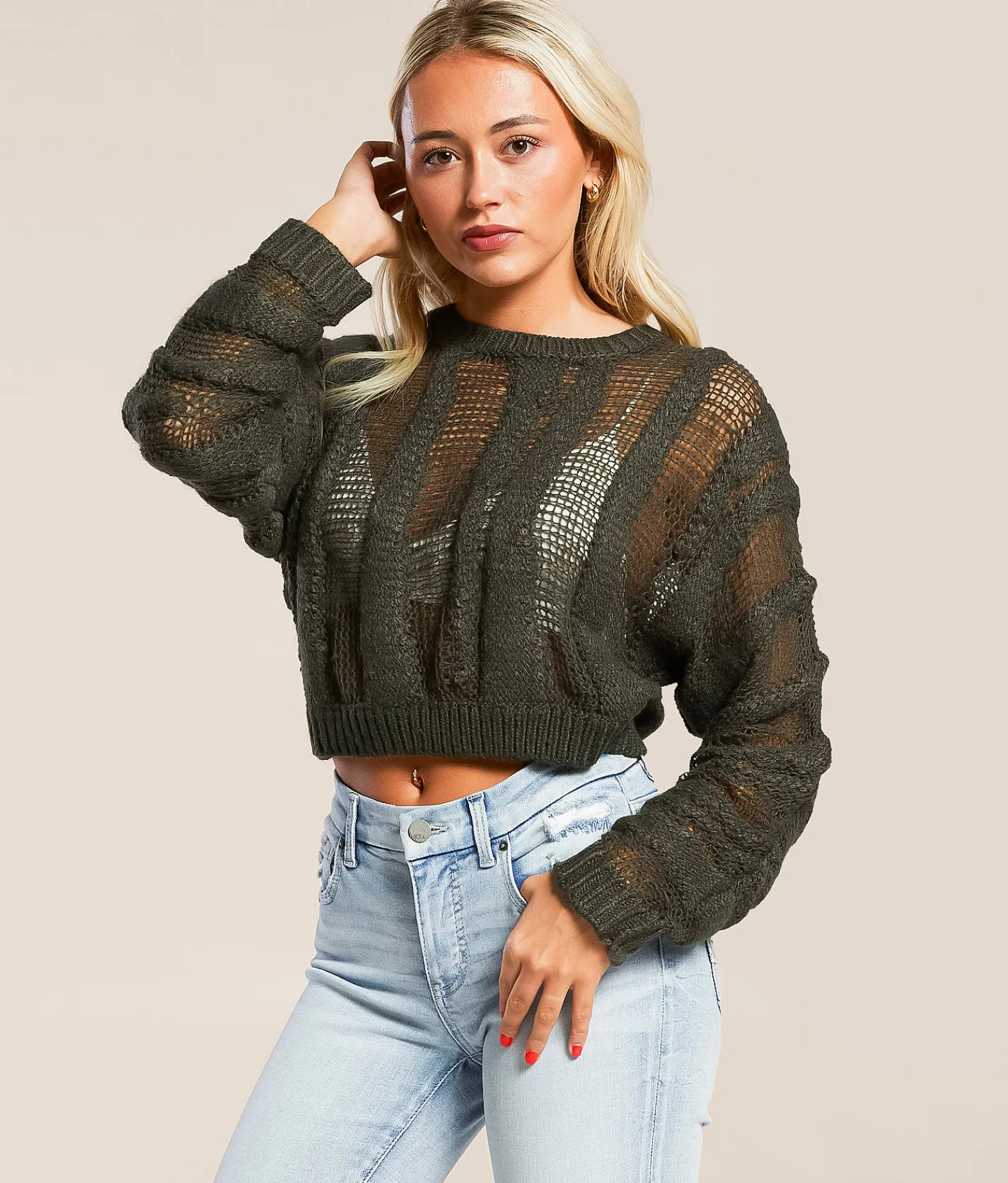 Gilded Intent Cropped Open Stitch Sweater Climbing Ivy