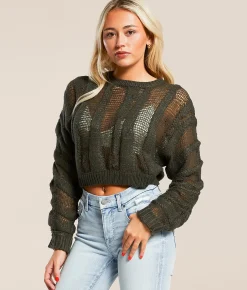 Gilded Intent Cropped Open Stitch Sweater Climbing Ivy
