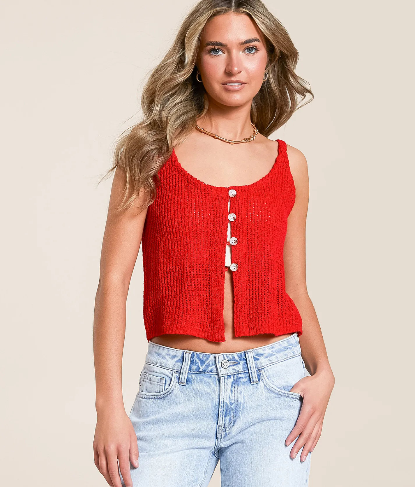 Tops | Willow & Root Cropped Sweater Tank Top High Risk Red