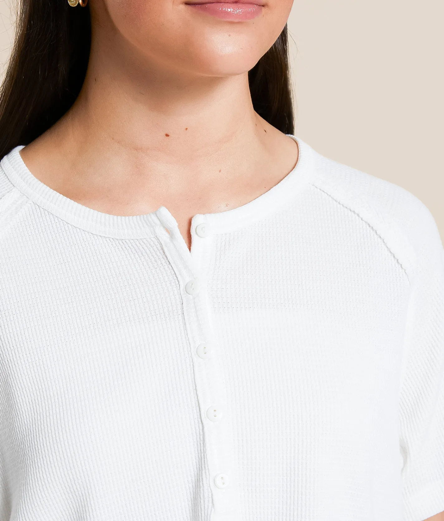 Tops | FITZ + EDDI Cropped Thermal Henley White