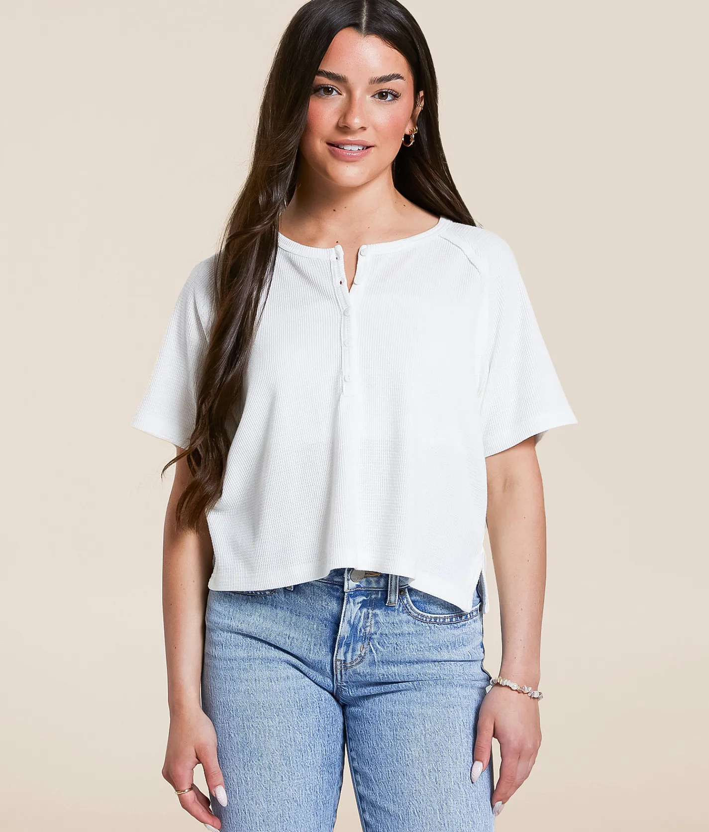 Tops | FITZ + EDDI Cropped Thermal Henley White