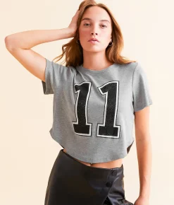 Tops | Bioworld 11 Cropped T-Shirt Heathered Grey
