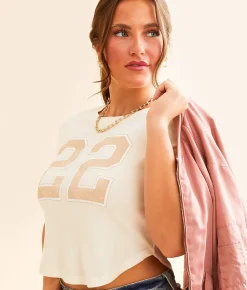 Tops | Bioworld 22 Cropped T-Shirt Cream
