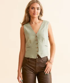 Risen Cropped Vest Brick Sale