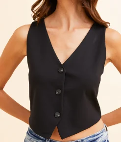 Tops|Coats & Jackets | Willow & Root Cropped V-Neck Vest Black