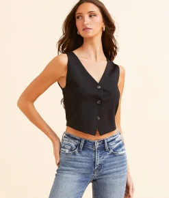 Tops|Coats & Jackets | Willow & Root Cropped V-Neck Vest Black