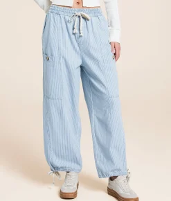 Bottoms | trend:notes Cropped Wide Leg Striped Pant Denim Stripe