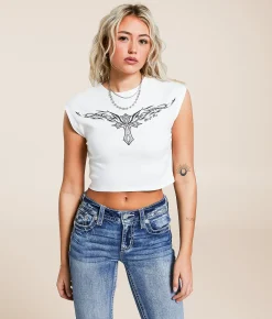 Miss Me Cross Baby Cropped T-Shirt White Hot