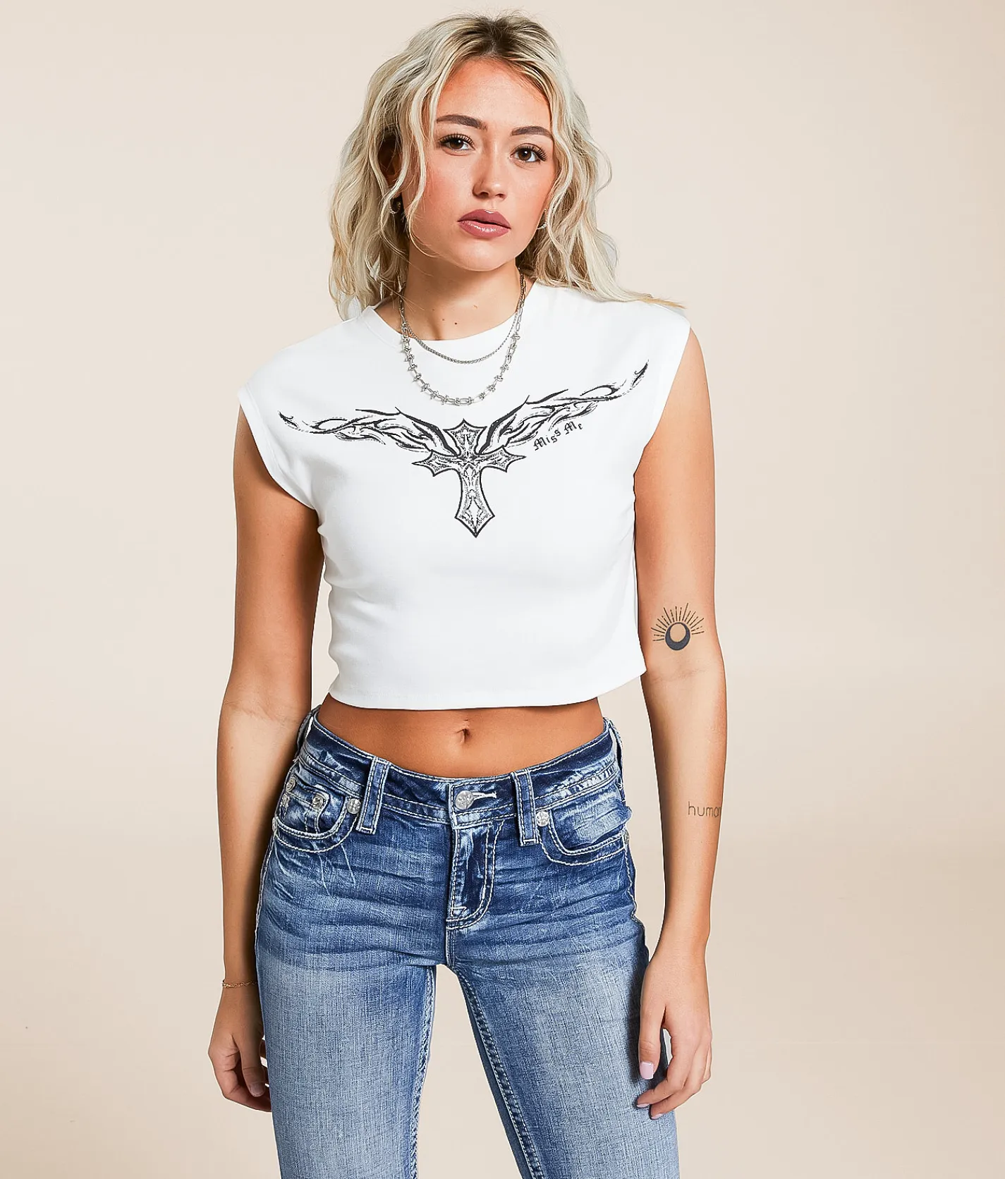 Miss Me Cross Baby Cropped T-Shirt White Hot