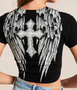 Tops | Affliction Crossed Over Cropped T-Shirt Black Beauty Reactive