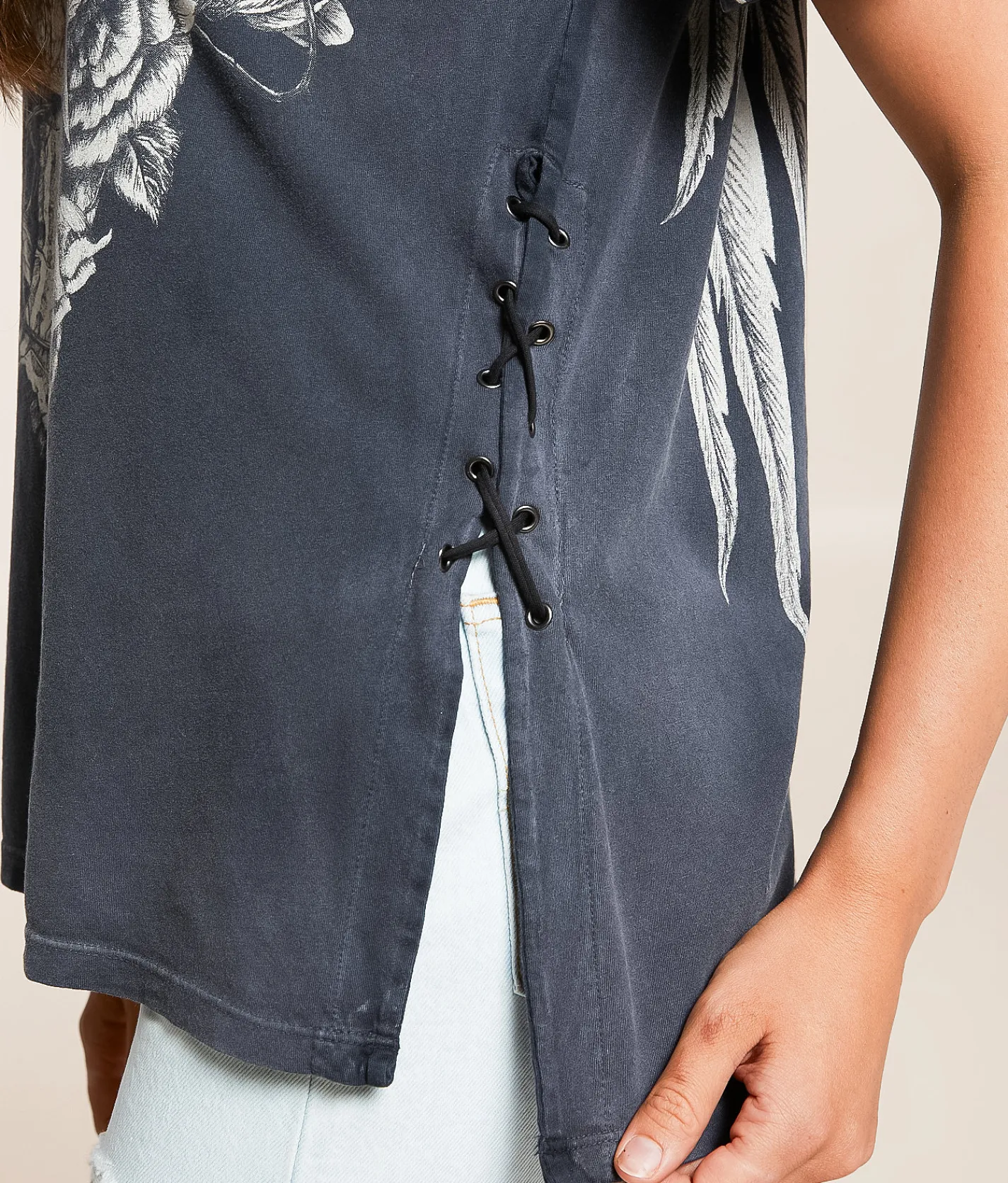 Tops | Affliction Crossed Over T-Shirt Dk Gray Pigment Dye