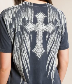 Tops | Affliction Crossed Over T-Shirt Dk Gray Pigment Dye