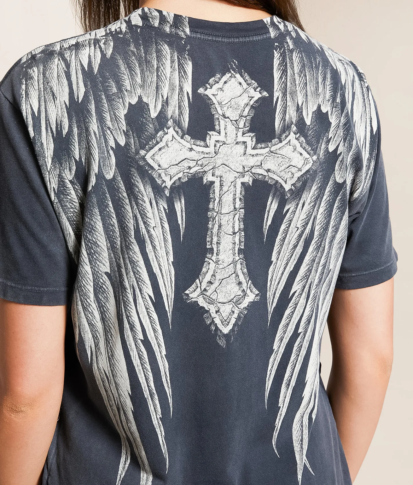 Tops | Affliction Crossed Over T-Shirt Dk Gray Pigment Dye