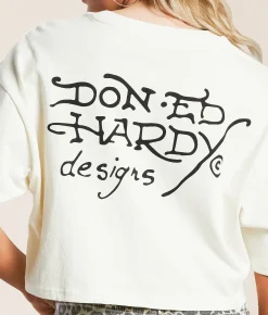 Ed Hardy Cross Heart Cropped T-Shirt Vintage Ivory Sale