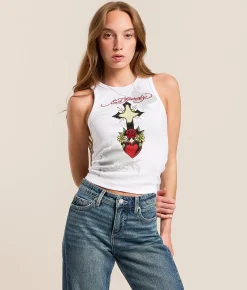 Ed Hardy Cross Heart Tank Top White New