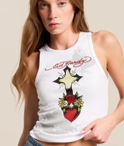 Ed Hardy Cross Heart Tank Top White New