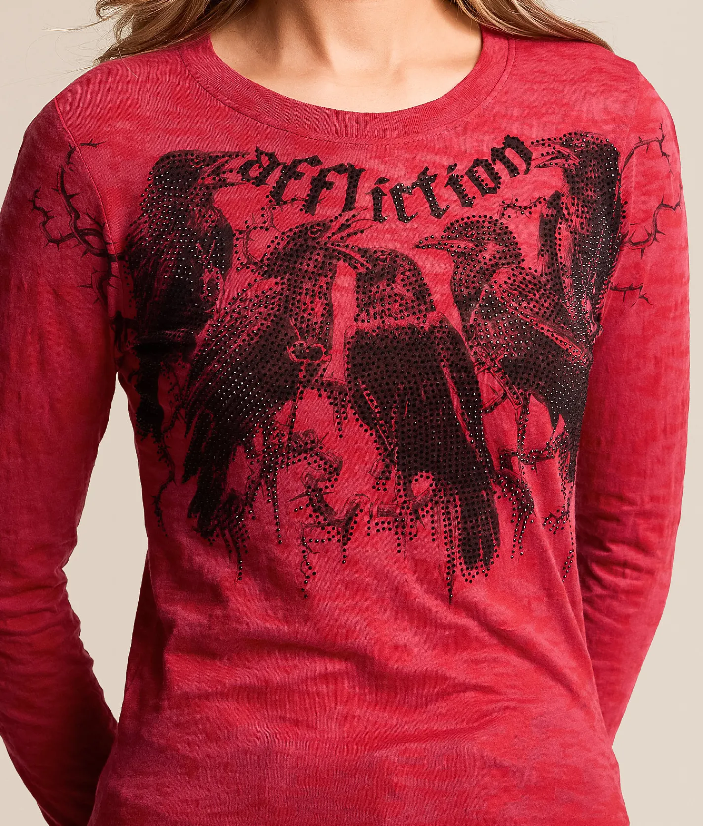 Tops | Affliction Crows Burnout T-Shirt Cherry Red Burnout