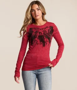Tops | Affliction Crows Burnout T-Shirt Cherry Red Burnout