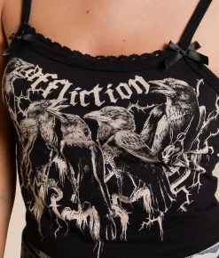 Tops | Affliction Crows Cropped Tank Top Black