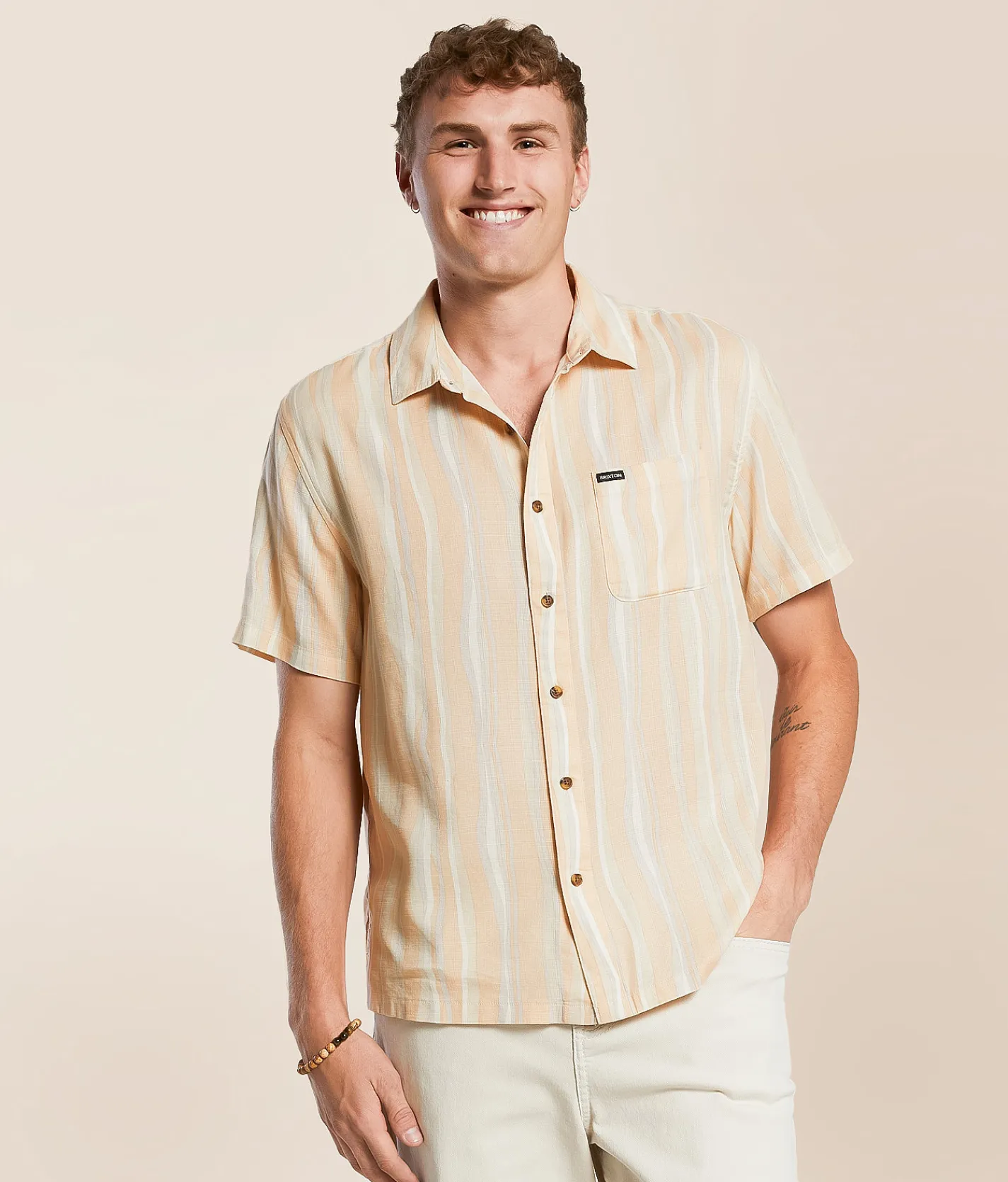 Tops | Brixton Cru Slub Shirt Hazelnut Painterly Stripe
