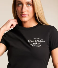 True Religion Crystal Buddha Cropped Baby T-Shirt Jet Black Hot