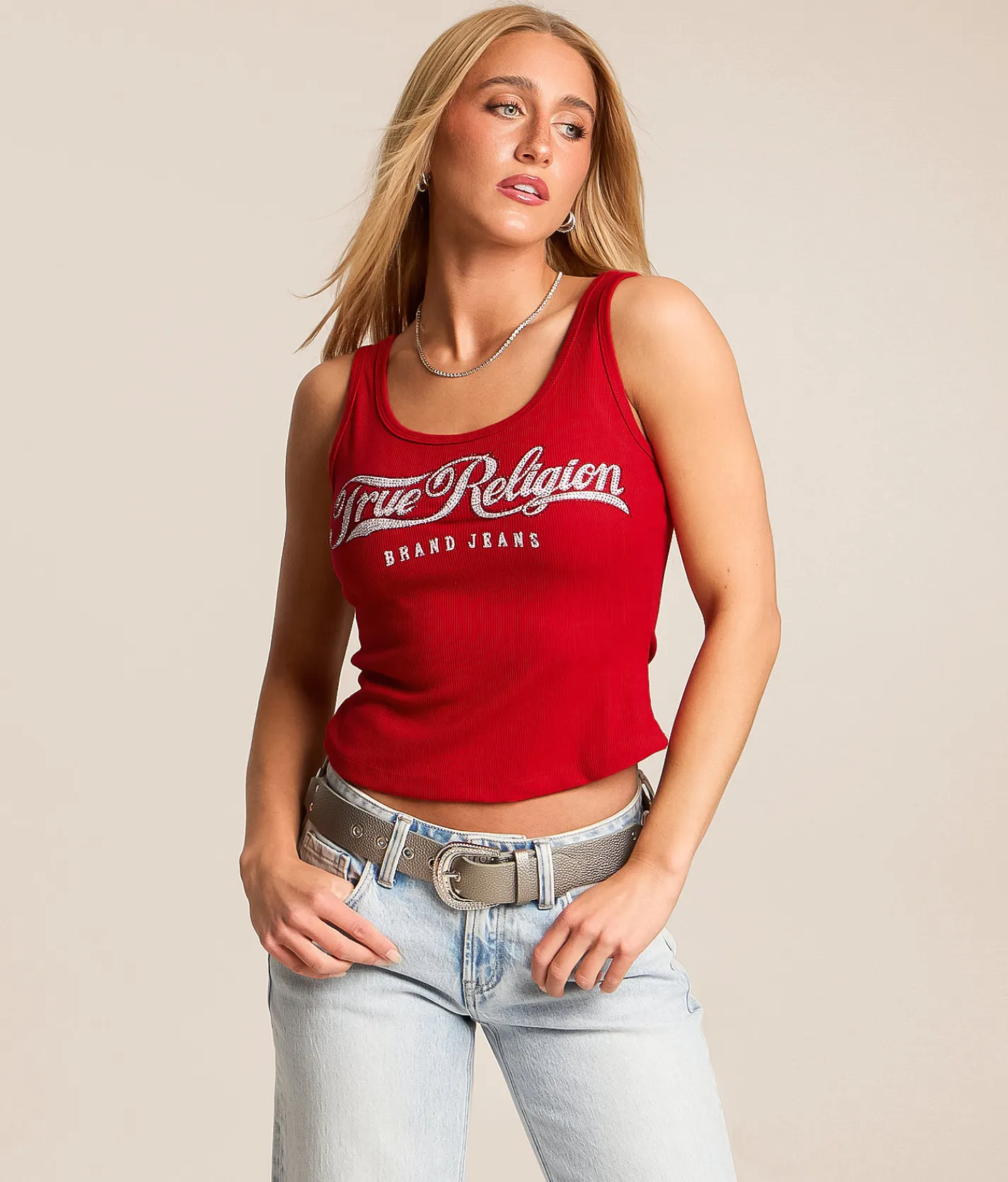 Tops | True Religion Crystal Cropped Tank Top Salsa