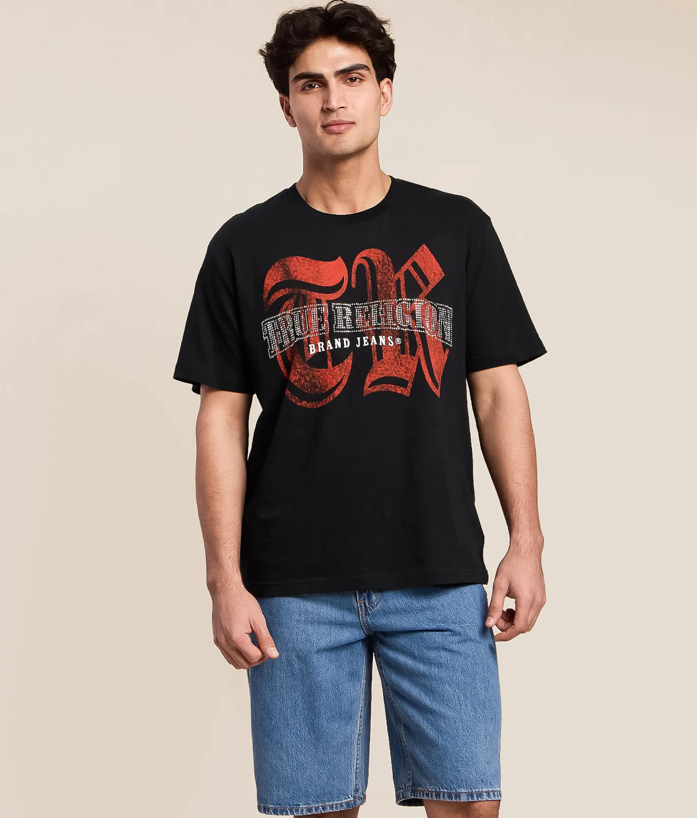 Tops|Graphic T-Shirts | True Religion Crystal Logo T-Shirt Jet Black