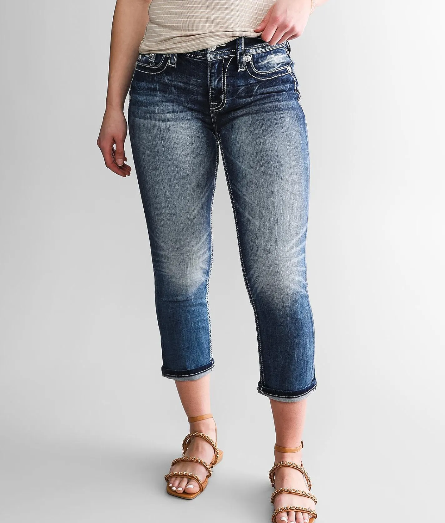 Jeans|Bottoms | Miss Me Curvy Mid-Rise Cuffed Stretch Capri Jean K982B