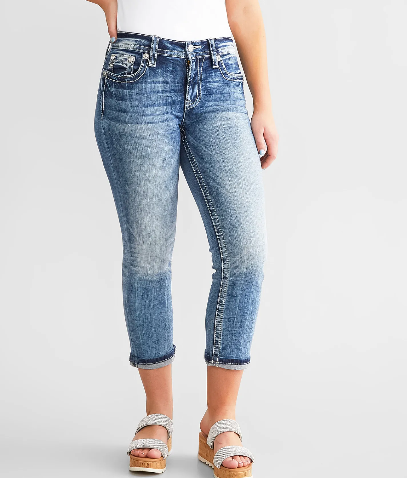 Jeans|Bottoms | Miss Me Curvy Mid-Rise Cuffed Stretch Capri Jean M758