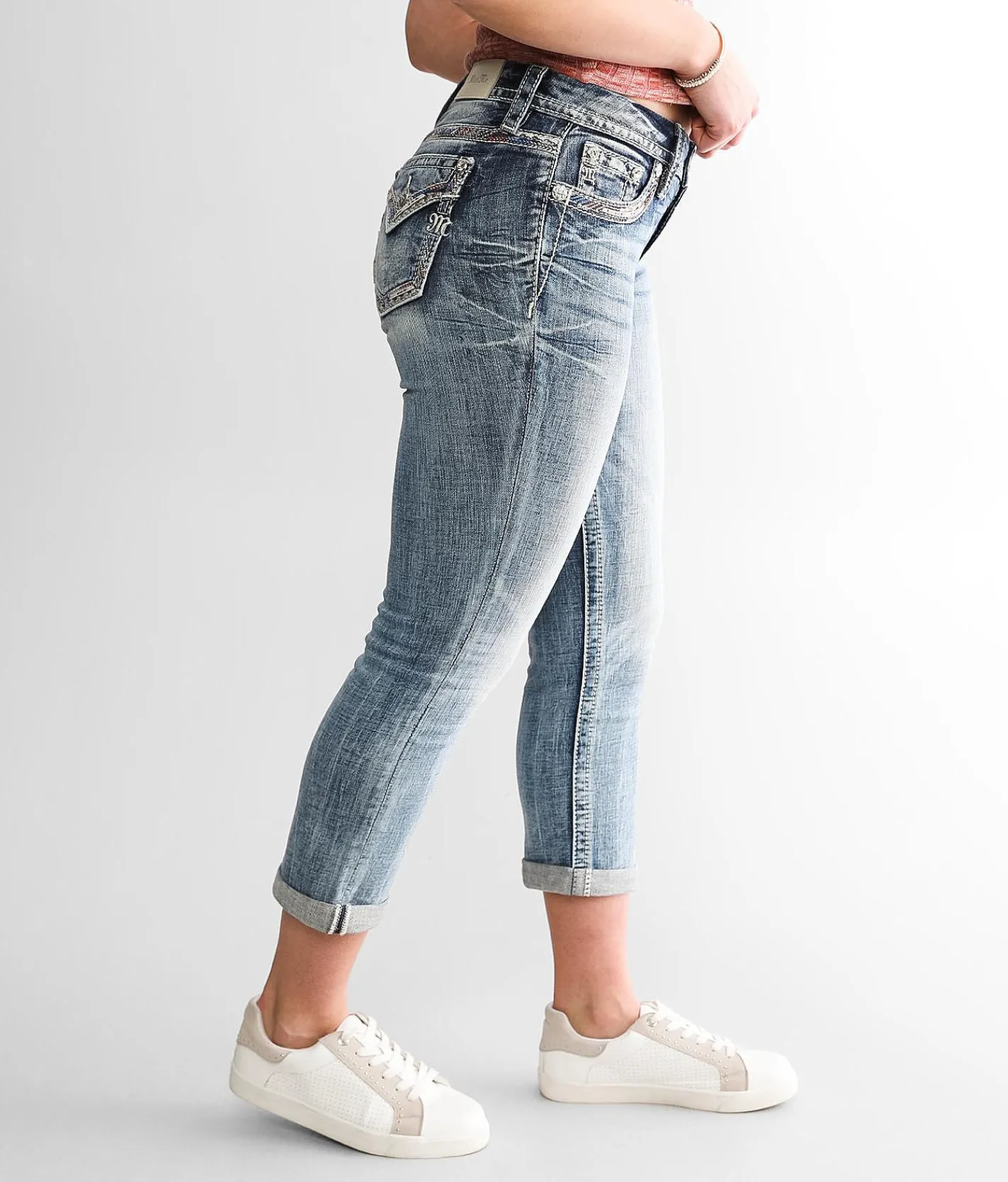 Miss Me Curvy Mid-Rise Cuffed Stretch Capri Jean M383 Clearance