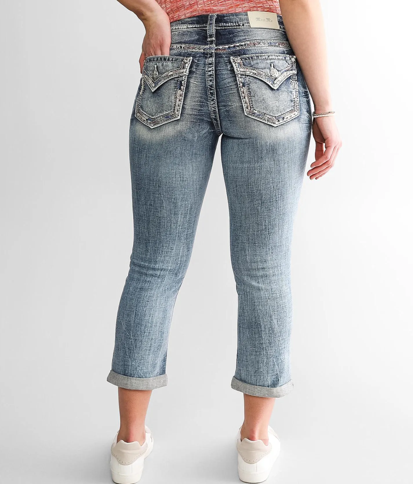 Miss Me Curvy Mid-Rise Cuffed Stretch Capri Jean M383 Clearance