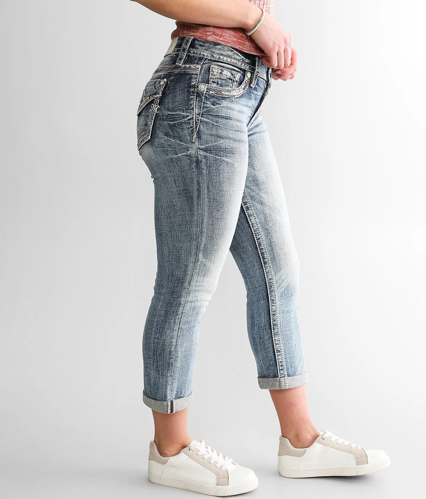 Miss Me Curvy Mid-Rise Cuffed Stretch Capri Jean M383 Clearance