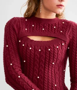 Tops | red by BKE Cut-Out Faux Pearl Sweater Cordovan