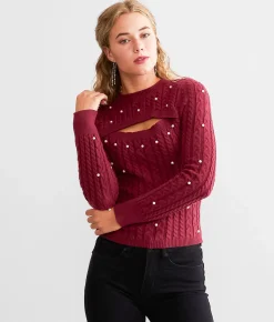 Tops | red by BKE Cut-Out Faux Pearl Sweater Cordovan