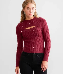 Tops | red by BKE Cut-Out Faux Pearl Sweater Cordovan