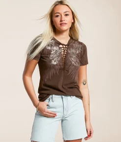 Tops | Affliction Danica Rose T-Shirt Chocolate Lava Wash