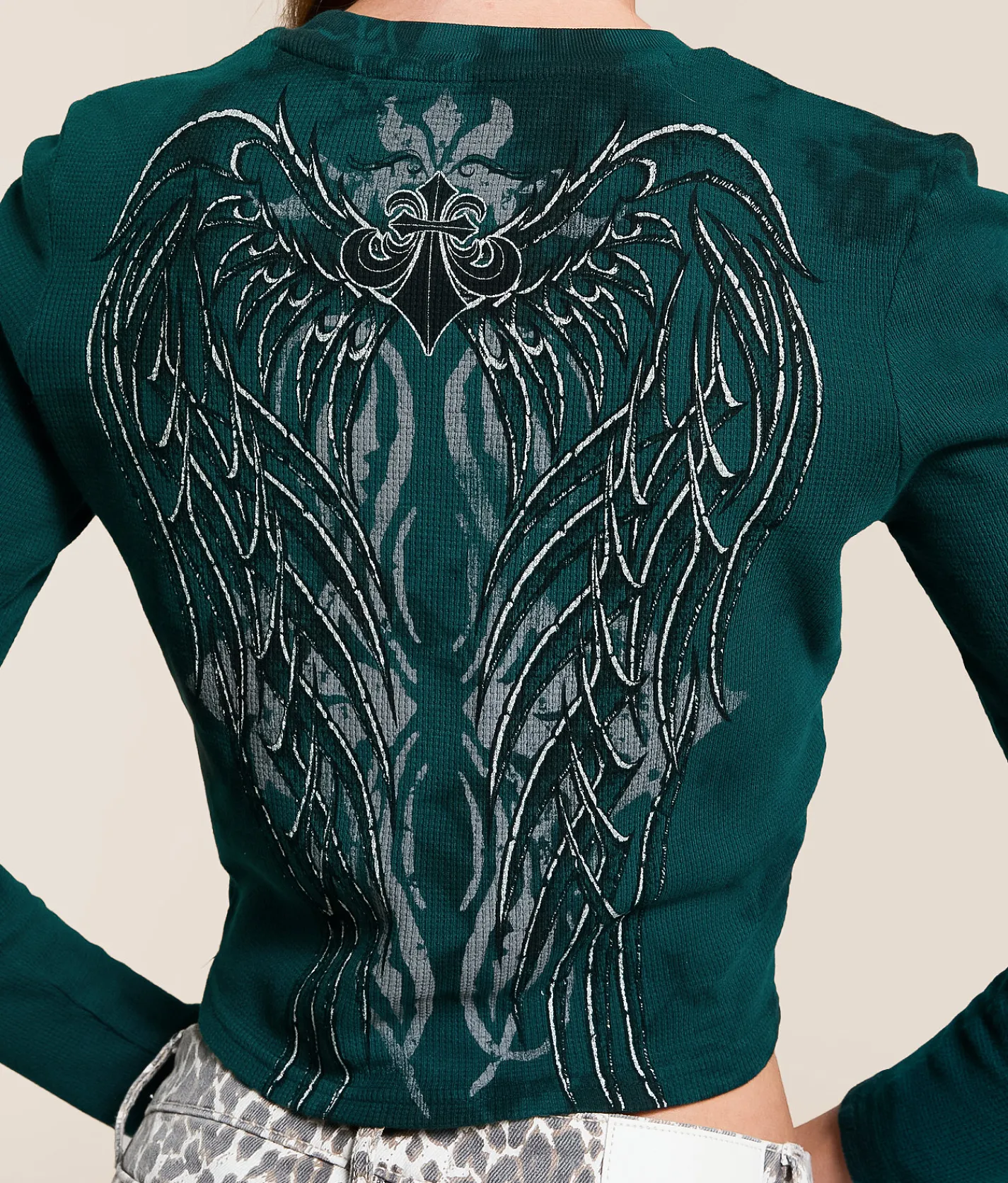 Affliction Daredevil Cropped Thermal Rain Forest Crystal Wash Online