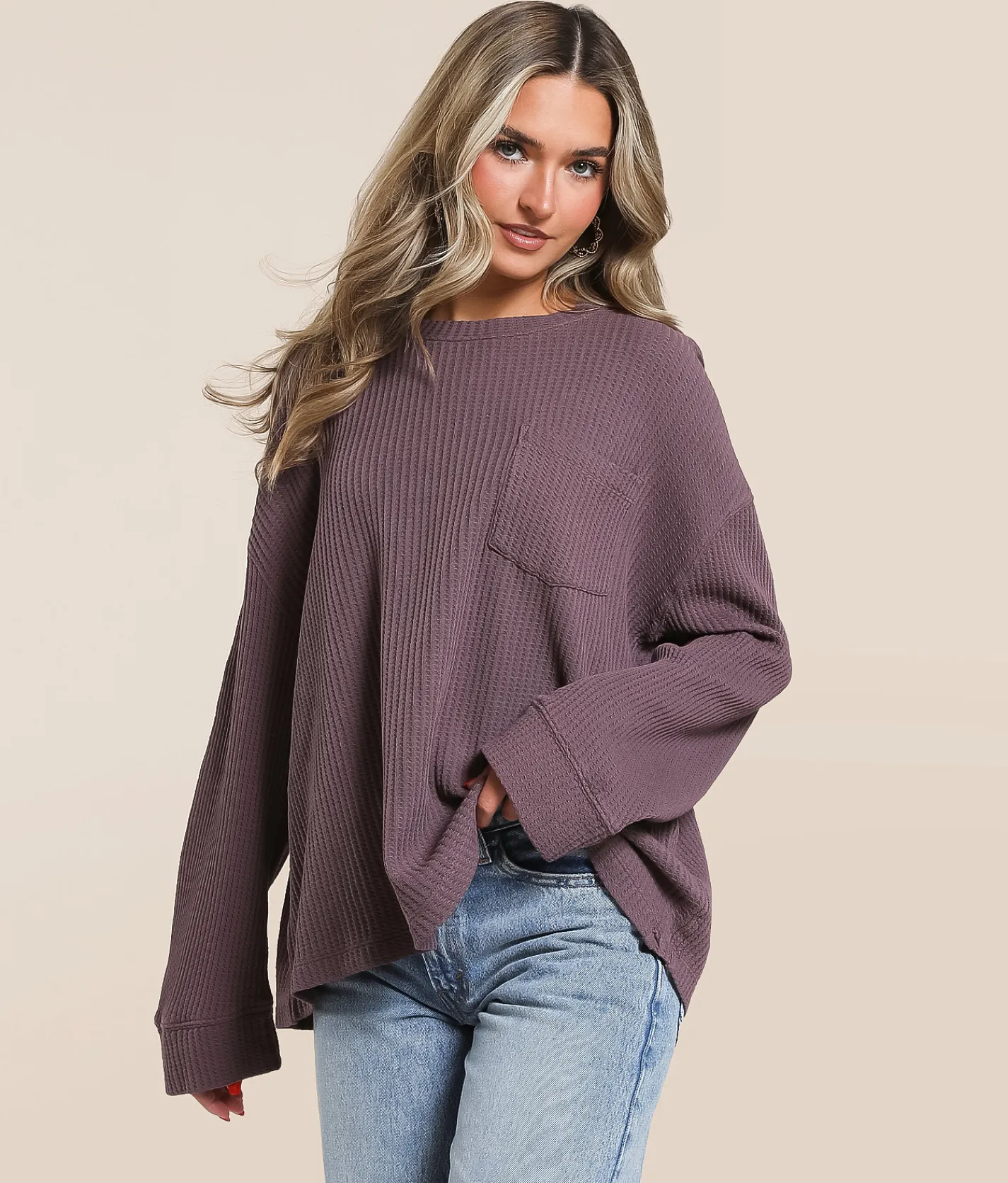 Tops | Free People Dawson Oversized Thermal Dark Purple
