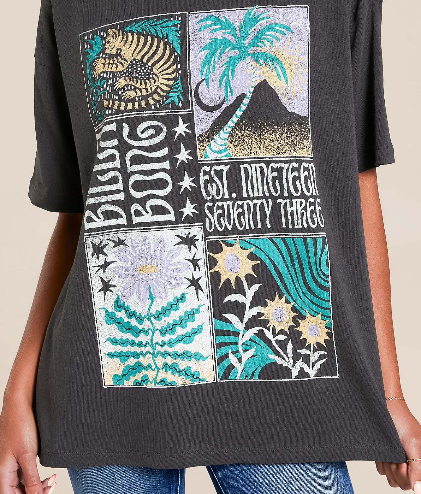 Tops | Billabong Daydream Away Oversized T-Shirt Off Black