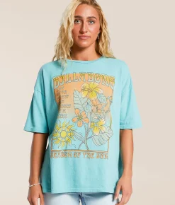 Tops | Billabong Daylight Blooms Oversized T-Shirt Misty Blue