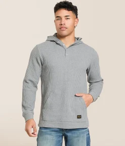 RVCA Dayshift Thermal Henley Hoodie Grey Heather Clearance