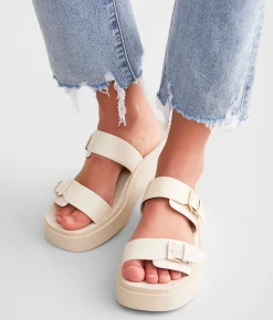 Shoes | Soda Deals Double Buckle Platform Sandal Ivory