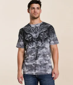 Tops | Affliction Death Eyes T-Shirt Grey Camo Lava Wash