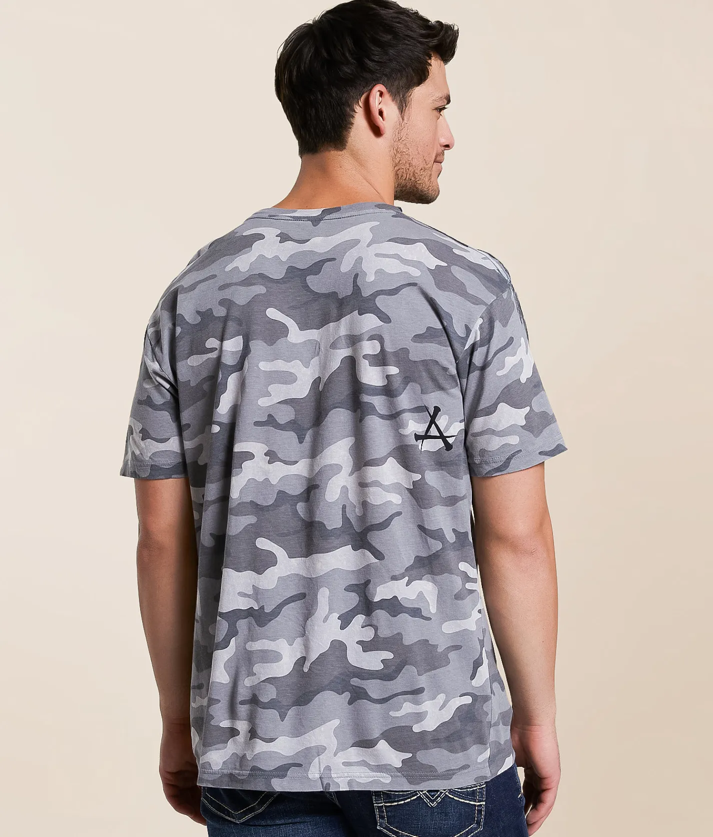 Affliction Death Eyes T-Shirt Grey Camo Lava Wash Outlet