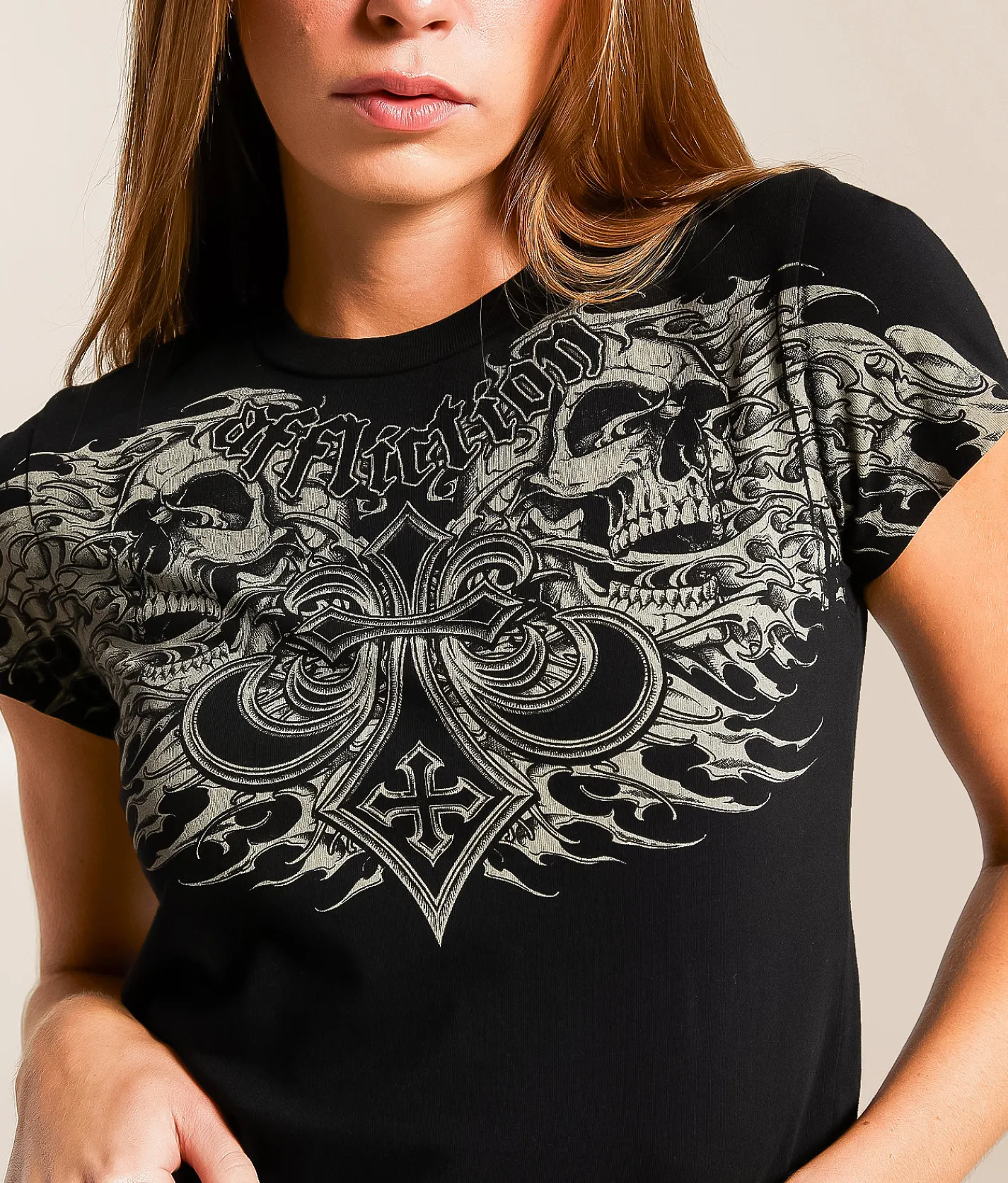 Affliction Death Slayer Cropped T-Shirt Black New